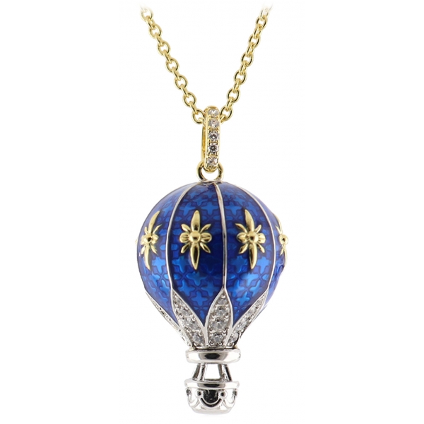 Tsars Collection - Collana Mongolfiera Bicolore Blu con Zirconi - Handmade in Swiss - Luxury Exclusive Collection