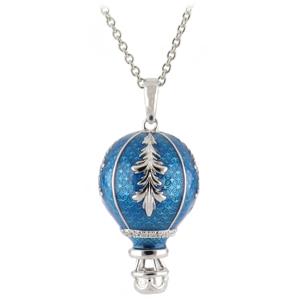 Tsars Collection - Light Blue Hot Air Balloon Necklace with Zircons - Handmade in Swiss - Luxury Exclusive Collection