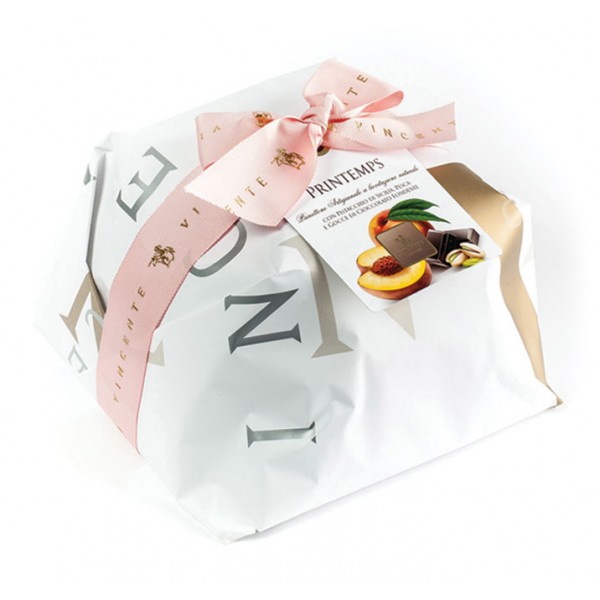 Vincente Delicacies - Panettone with Sicilian Pistachio, Peach and Chocolate - Printemps - Hand Wrapped Artisan