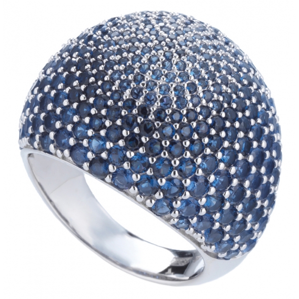 Tsars Collection - Anello in Argento Pavè Blu - Handmade in Swiss - Luxury Exclusive Collection