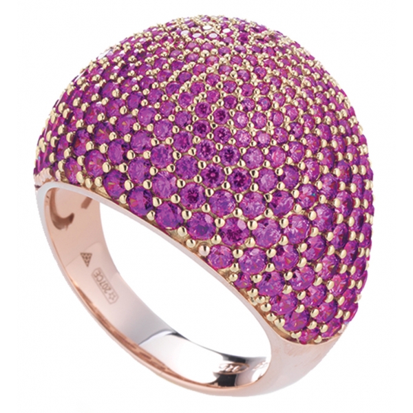 Tsars Collection - Anello in Argento Pavè Fucsia - Handmade in Swiss - Luxury Exclusive Collection