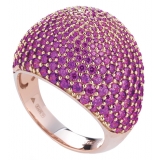Tsars Collection - Fuchsia Pavé Silver Ring - Handmade in Swiss - Luxury Exclusive Collection