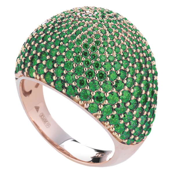 Tsars Collection - Anello in Argento Pavè Verde - Handmade in Swiss - Luxury Exclusive Collection