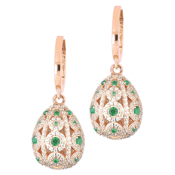 Tsars Collection - Alexandra Green Vertical Pavè Earrings - Handmade in Swiss - Luxury Exclusive Collection