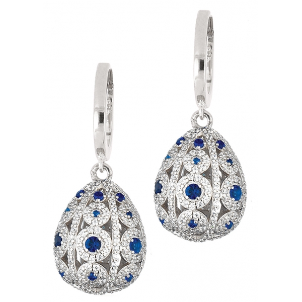 Tsars Collection - Alexandra Blue Vertical Pavè Earrings - Handmade in Swiss - Luxury Exclusive Collection