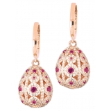 Tsars Collection - Alexandra Pavè Vertical Fuchsia Earrings - Handmade in Swiss - Luxury Exclusive Collection