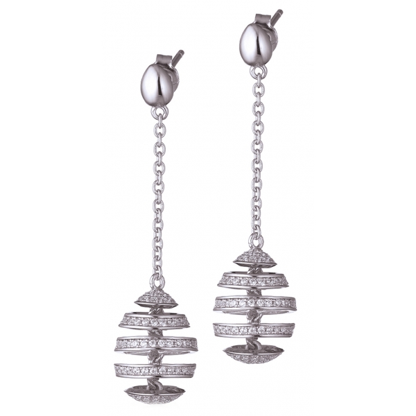Tsars Collection - White Spiral Silver Earrings - Handmade in Swiss - Luxury Exclusive Collection