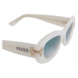 Emilio Pucci - Occhiali da Sole Ovali con Decorazione - Bianco Celeste - Occhiali da Sole - Emilio Pucci Eyewear