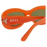 Emilio Pucci - Occhiali da Sole Ovali con Decorazione - Arancione Verde Scuro - Occhiali da Sole - Emilio Pucci Eyewear