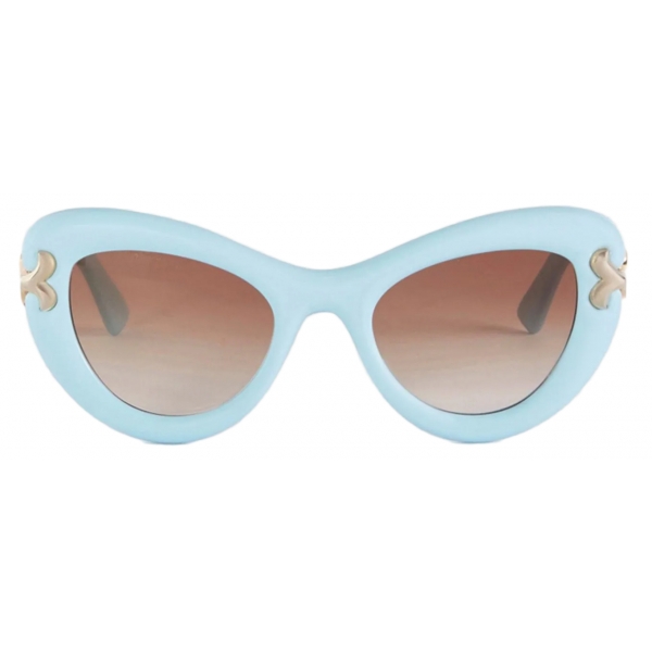 Emilio Pucci - Logo-Print Cat-Eye Sunglasses - Sky Blue Chocolate Brown - Sunglasses - Emilio Pucci Eyewear