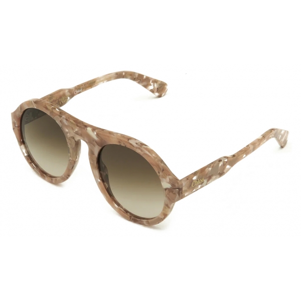 Chloé - Gayia Sunglasses in Acetate - Nude Crystal Foliage Pattern Gradient Light Brown - Chloé Eyewear