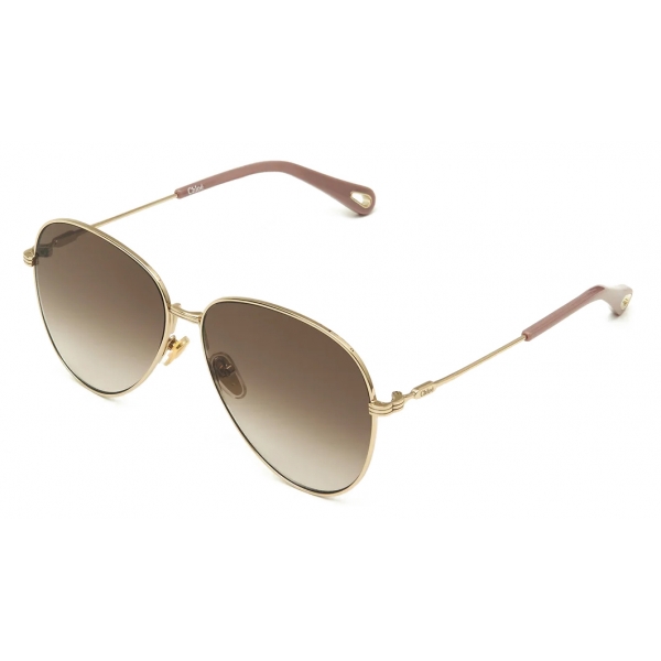 Chloé - Faith Sunglasses in Metal - Classic Gold Gradient Brown - Chloé Eyewear