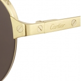 Cartier - Rotondi - Oro Spazzolata Lenti Grigio - Santos de Cartier Collection - Occhiali da Sole - Cartier Eyewear