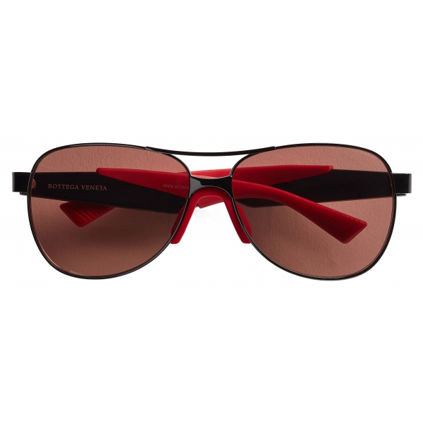 Bottega Veneta - Occhiali da Sole Mitre Aviatore in Metallo - Nero Rosso - Occhiali da Sole - Bottega Veneta Eyewear