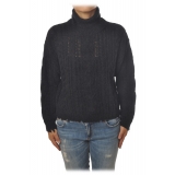 Aniye By - High Neck Sweater in Braided Yarn - Black - Knit - Made in Italy - Luxury Exclusive Collection