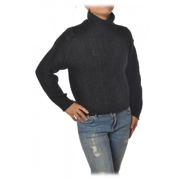 Aniye By - High Neck Sweater in Braided Yarn - Black - Knit - Made in Italy - Luxury Exclusive Collection