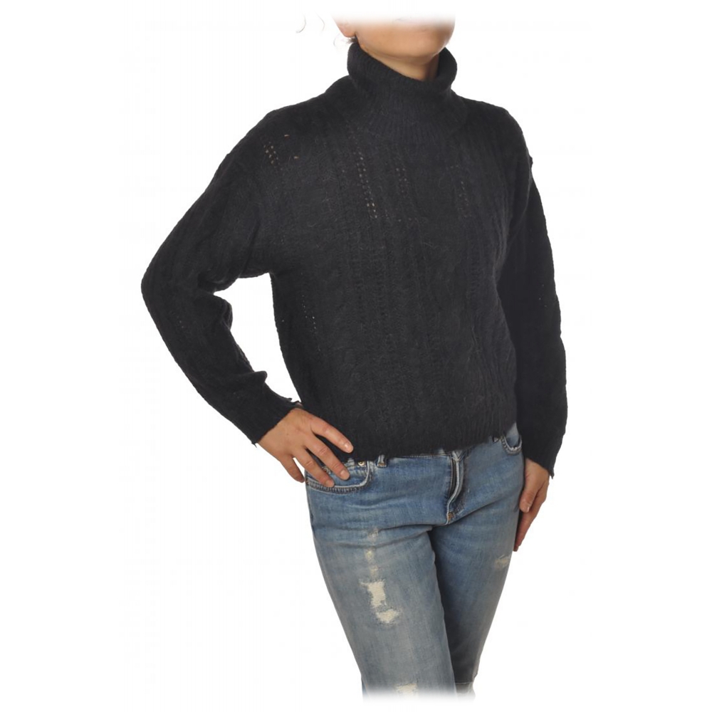 Aniye By - High Neck Sweater in Braided Yarn - Black - Knit - Made in ...