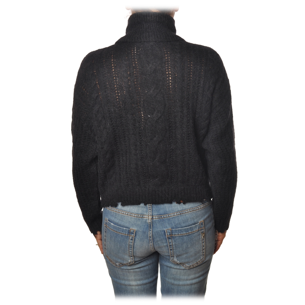 Aniye By - High Neck Sweater in Braided Yarn - Black - Knit - Made in ...