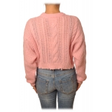 Aniye By - High Neck Sweater in Braided Yarn - Pink - Knit - Made in Italy - Luxury Exclusive Collection