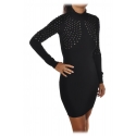 Aniye By - Short Dress with High Neck and Rhinestones - Black - Dress - Made in Italy - Luxury Exclusive Collection
