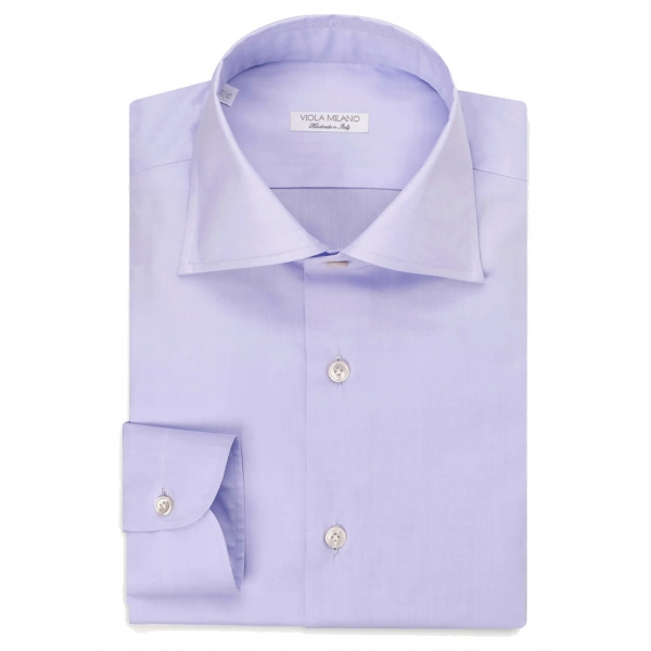 Viola Milano - Solid Handmade Cutaway-Collar Shirt - Purple Blue - Handmade in Italy - Luxury Exclusive Collection