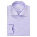 Viola Milano - Solid Handmade Cutaway-Collar Shirt - Purple Blue - Handmade in Italy - Luxury Exclusive Collection
