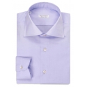 Viola Milano - Solido Fatto a Mano Camicia con Collo All'Aperto - Viola Blu - Handmade in Italy - Luxury Exclusive Collection