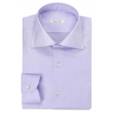 Viola Milano - Solido Fatto a Mano Camicia con Collo All'Aperto - Viola Blu - Handmade in Italy - Luxury Exclusive Collection