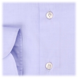 Viola Milano - Solido Fatto a Mano Camicia con Collo All'Aperto - Viola Blu - Handmade in Italy - Luxury Exclusive Collection