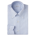 Viola Milano - Camicia con Colletto Button-Down in Oxford a Righe - Blu/Bianco - Handmade in Italy - Luxury Exclusive Collection