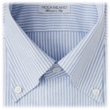 Viola Milano - Camicia con Colletto Button-Down in Oxford a Righe - Blu/Bianco - Handmade in Italy - Luxury Exclusive Collection