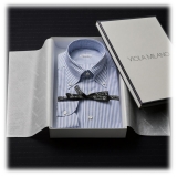 Viola Milano - Camicia con Colletto Button-Down in Oxford a Righe - Blu/Bianco - Handmade in Italy - Luxury Exclusive Collection