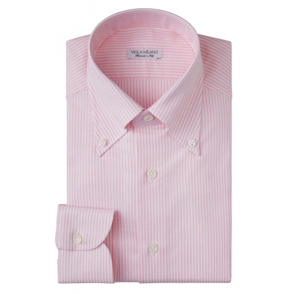 Viola Milano - Stripe Button-Down Collar Dress Shirt - Pink/White - Handmade in Italy - Luxury Exclusive Collection