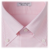 Viola Milano - Camicia Colletto Button-Down in Oxford a Righe - Rosa/Bianco - Handmade in Italy - Luxury Exclusive Collection