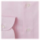 Viola Milano - Camicia Colletto Button-Down in Oxford a Righe - Rosa/Bianco - Handmade in Italy - Luxury Exclusive Collection