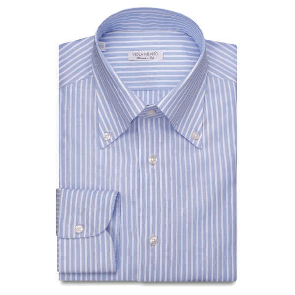 Viola Milano - Camicia con Colletto Button-Down a Righe - Mare/Bianco - Handmade in Italy - Luxury Exclusive Collection