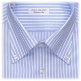 Viola Milano - Stripe Button-Down Collar Dress Shirt - Sea/White - Handmade in Italy - Luxury Exclusive Collection