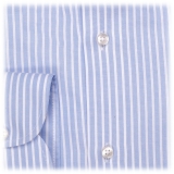 Viola Milano - Stripe Button-Down Collar Dress Shirt - Sea/White - Handmade in Italy - Luxury Exclusive Collection