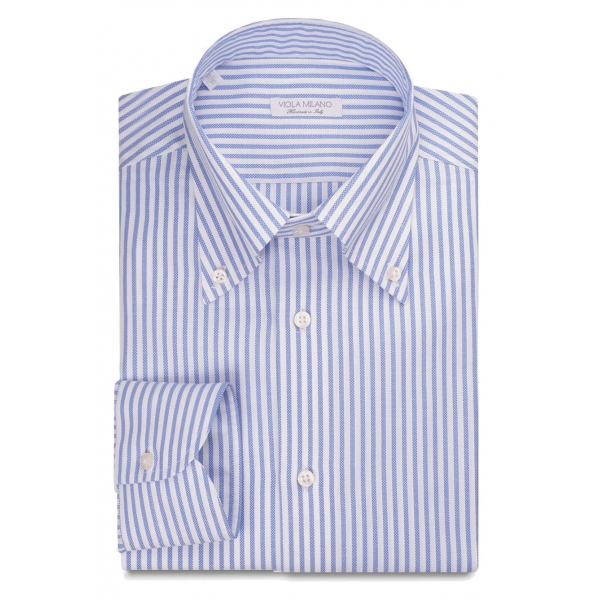Viola Milano - Stripe Button-Down Collar Dress Shirt - Blue/White - Handmade in Italy - Luxury Exclusive Collection