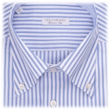 Viola Milano - Camicia con Colletto Button-Down a Righe - Blu/Bianco - Handmade in Italy - Luxury Exclusive Collection