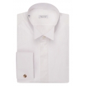 Viola Milano - White Cotton Dress Shirt With Wing Collar And Double Cuffs - Handmade in Italy - Luxury Exclusive Collection