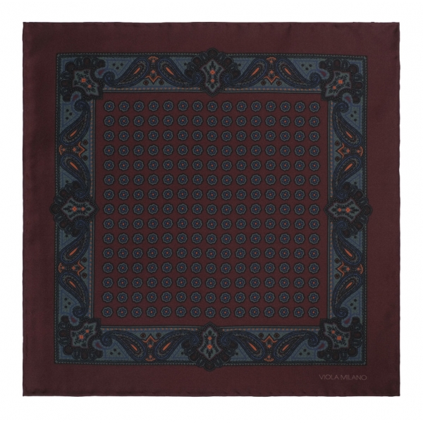 Viola Milano - Printed Silk Pocket Square - Brown Mix - Handmade in Italy - Luxury Exclusive Collection