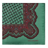 Viola Milano - Artisan Floral Printed Solid Silk Pocket Square - Green - Handmade in Italy - Luxury Exclusive Collection