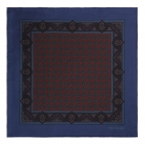 Viola Milano - Artisan Paisley Archive Printed Silk Pocket Square - Blue/Brown - Handmade in Italy - Luxury Exclusive Collection