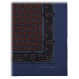 Viola Milano - Artisan Paisley Archive Printed Silk Pocket Square - Blue/Brown - Handmade in Italy - Luxury Exclusive Collection