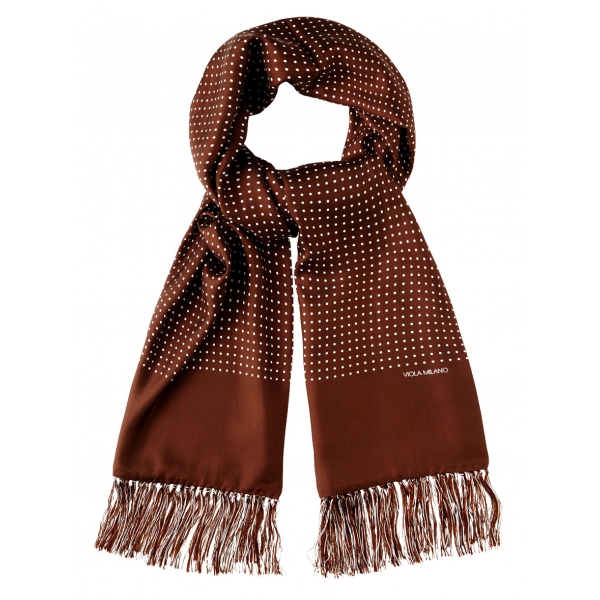 Viola Milano - Classic Polka Dot Madder Silk Scarf - Brown - Handmade in Italy - Luxury Exclusive Collection