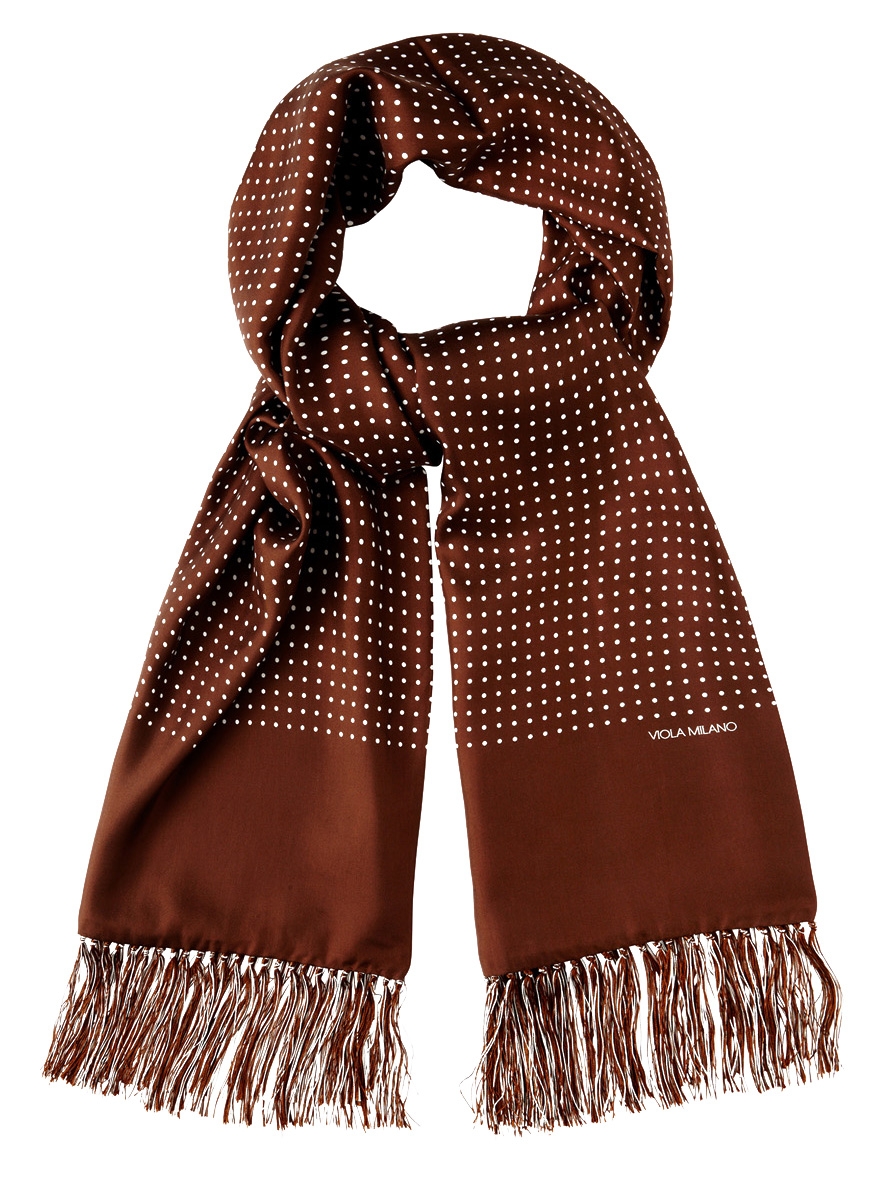 Classic Polka Dot Madder Silk Scarf - Brown • Viola Milano