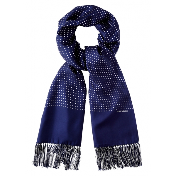 Viola Milano - Classic Polka Dot Madder Silk Scarf - Navy - Handmade in Italy - Luxury Exclusive Collection