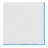 Viola Milano - Classic Shoestring 100% Linen Pocket Square - Light Blue - Handmade in Italy - Luxury Exclusive Collection