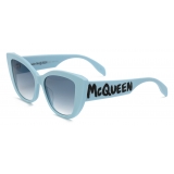 Alexander McQueen - Women's McQueen Graffiti Cat-Eye Sunglasses - Light Blue - Alexander McQueen Eyewear